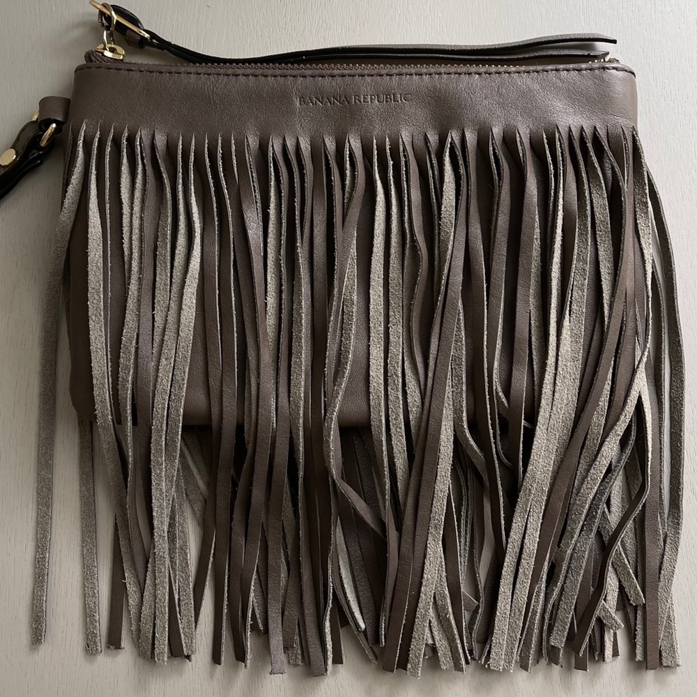 Banana Republic Taupe Fringe Leather Wristlet